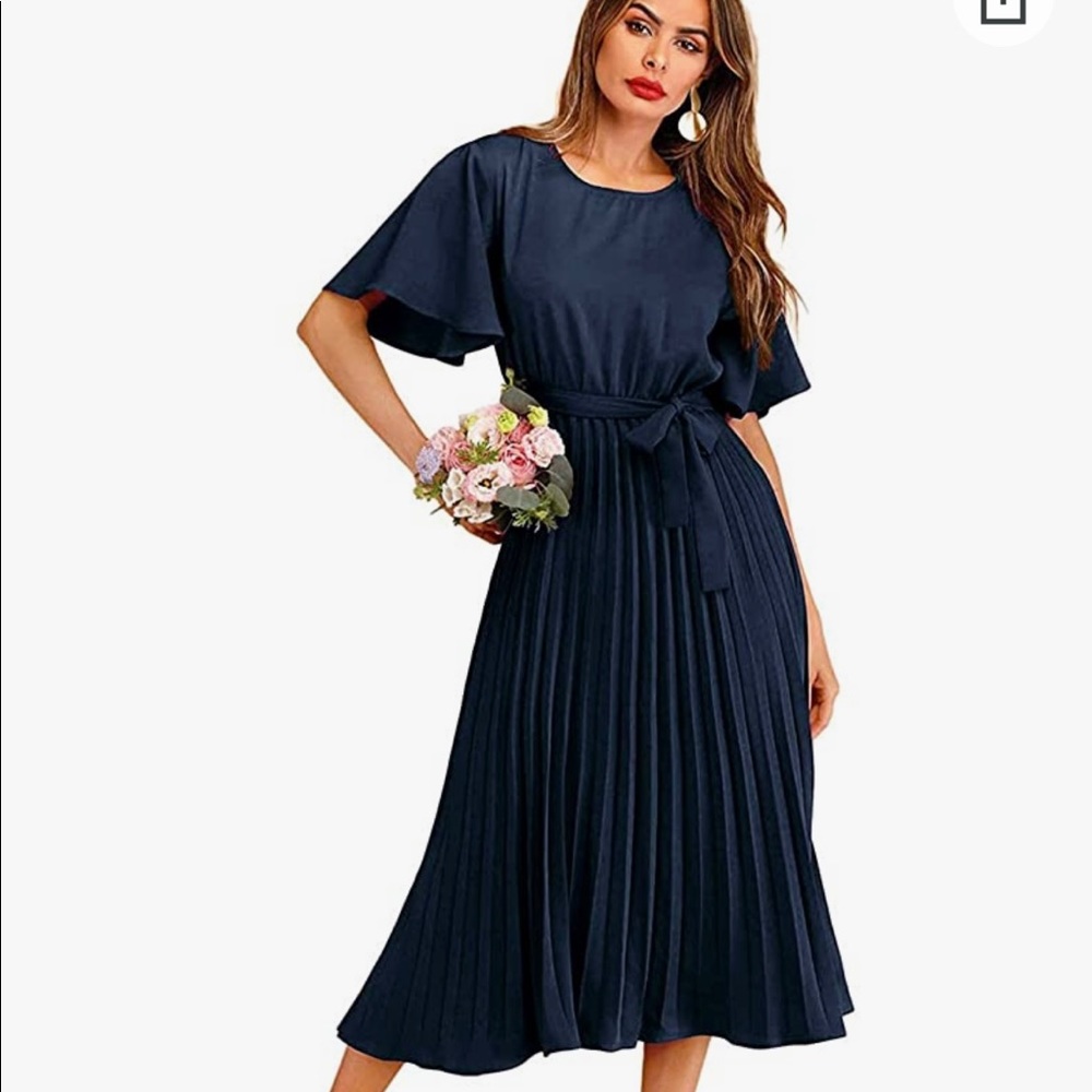 Brand new, women’s belted pleated dress